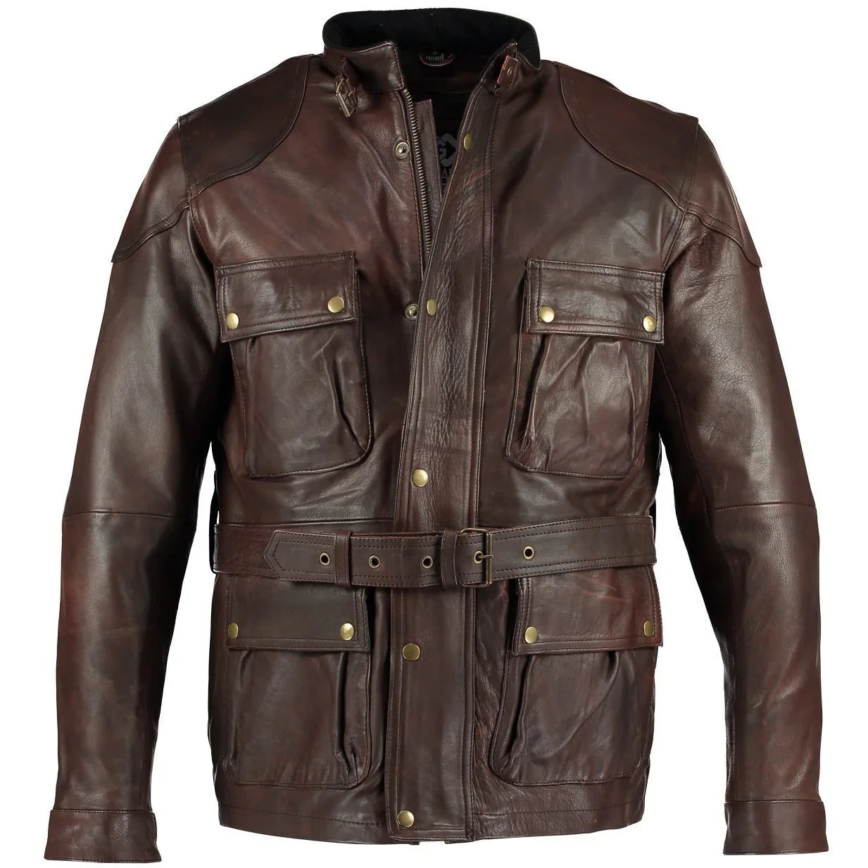 men's premium brown benjamin button long leather jacket -