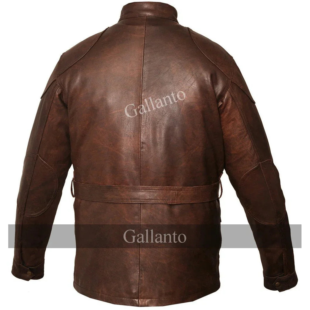 men's premium brown benjamin button long leather jacket -