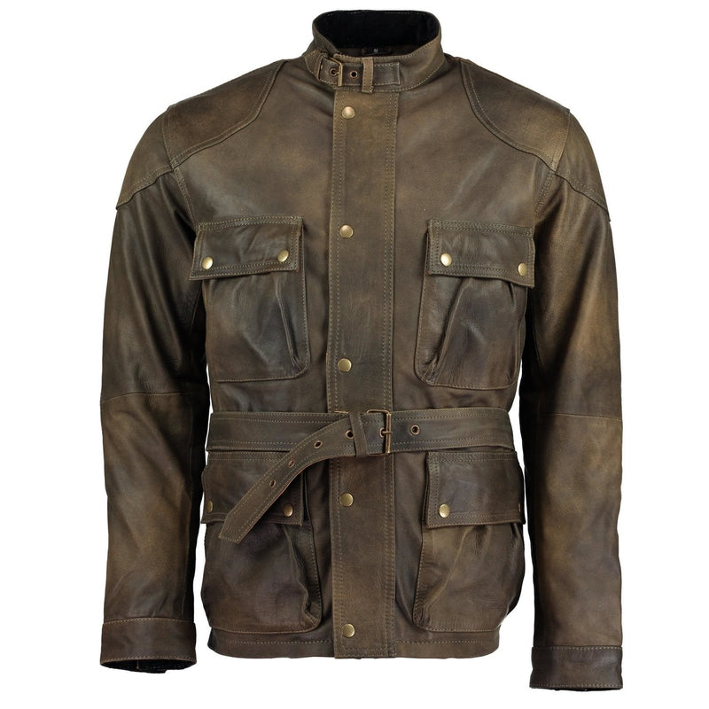 Men's Premium Brown Benjamin Button Long Leather Jacket -