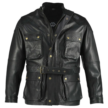 Men's Premium Brown Benjamin Button Long Leather Jacket -