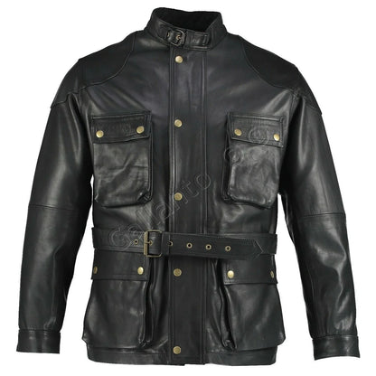 Men's Premium Brown Benjamin Button Long Leather Jacket -