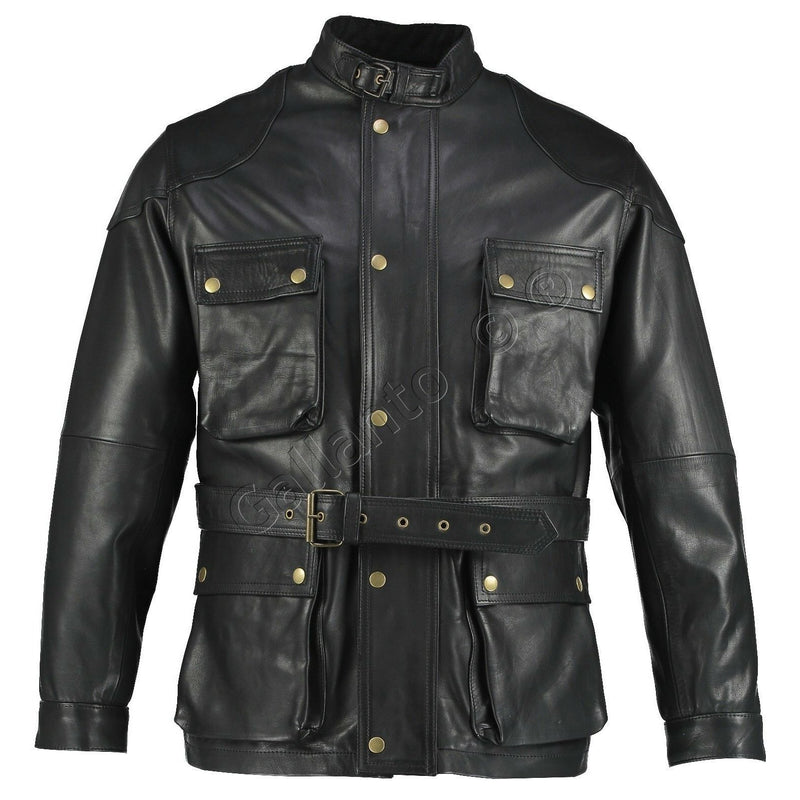 Men's Premium Brown Benjamin Button Long Leather Jacket -