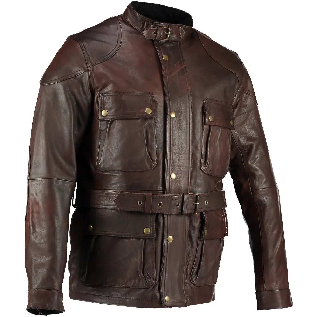 men's premium brown benjamin button long leather jacket -