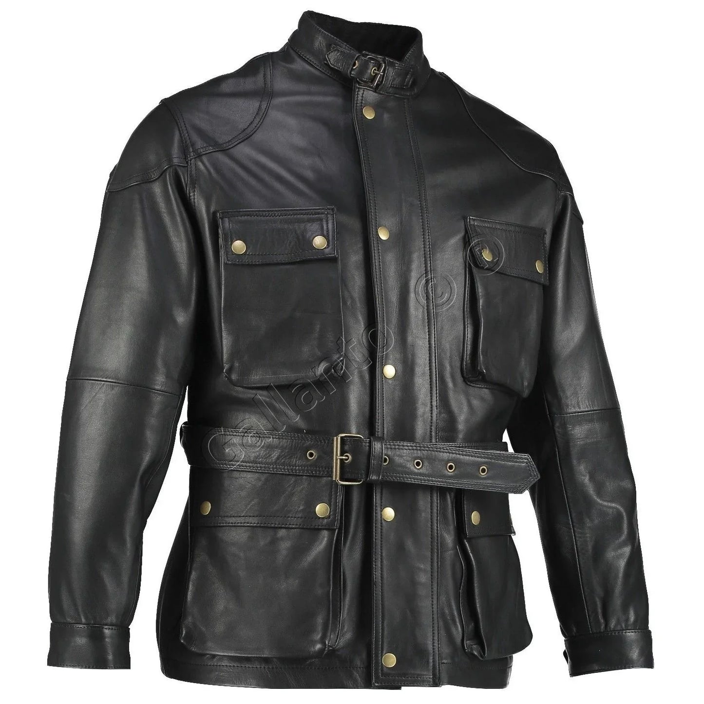 men's premium brown benjamin button long leather jacket -
