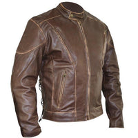 Men's Premium Brown Distressed Leather Flying Skull Racer Jacket -