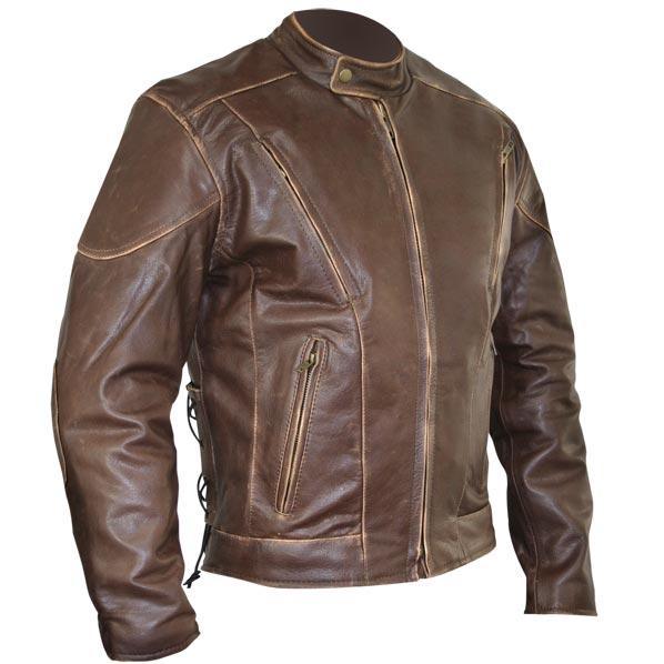 Men's Premium Brown Distressed Leather Flying Skull Racer Jacket -