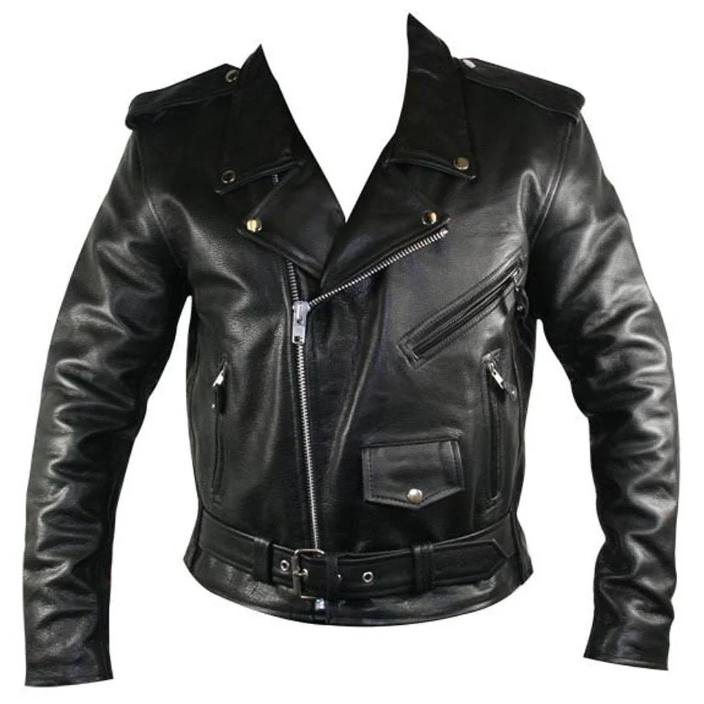 men's premium leather black embossed eagle motorcycle jacket -