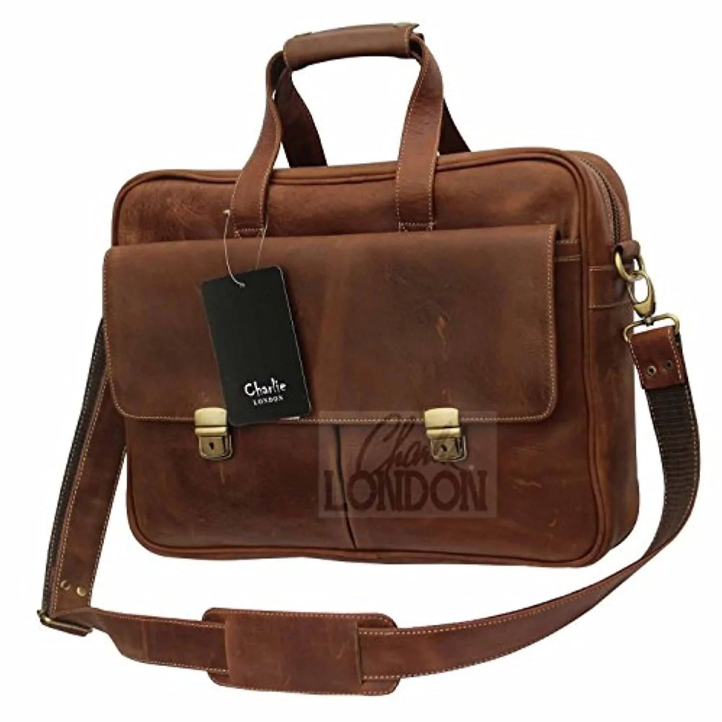 mens real briefcase satchel shoulder vintage leather laptop bag -
