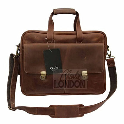 Mens Real Briefcase Satchel Shoulder Vintage Leather Laptop Bag -