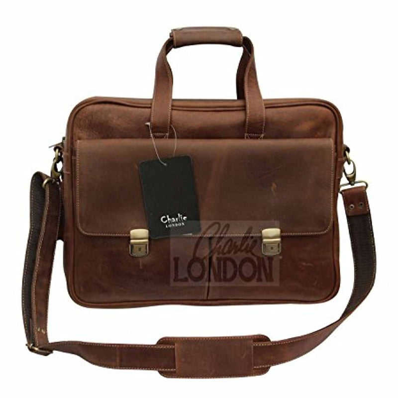 Mens Real Briefcase Satchel Shoulder Vintage Leather Laptop Bag -