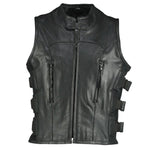 Men’s Reflective Evil Triple Flaming Skulls Design Motorcycle Vest with Straps -