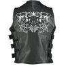 Men’s Reflective Evil Triple Flaming Skulls Design Motorcycle Vest with Straps -