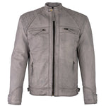 Mens Retro Vintage Grey Style Zipped Diamond Casual Biker Leather Jacket -