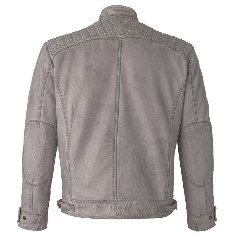 Mens Retro Vintage Grey Style Zipped Diamond Casual Biker Leather Jacket -
