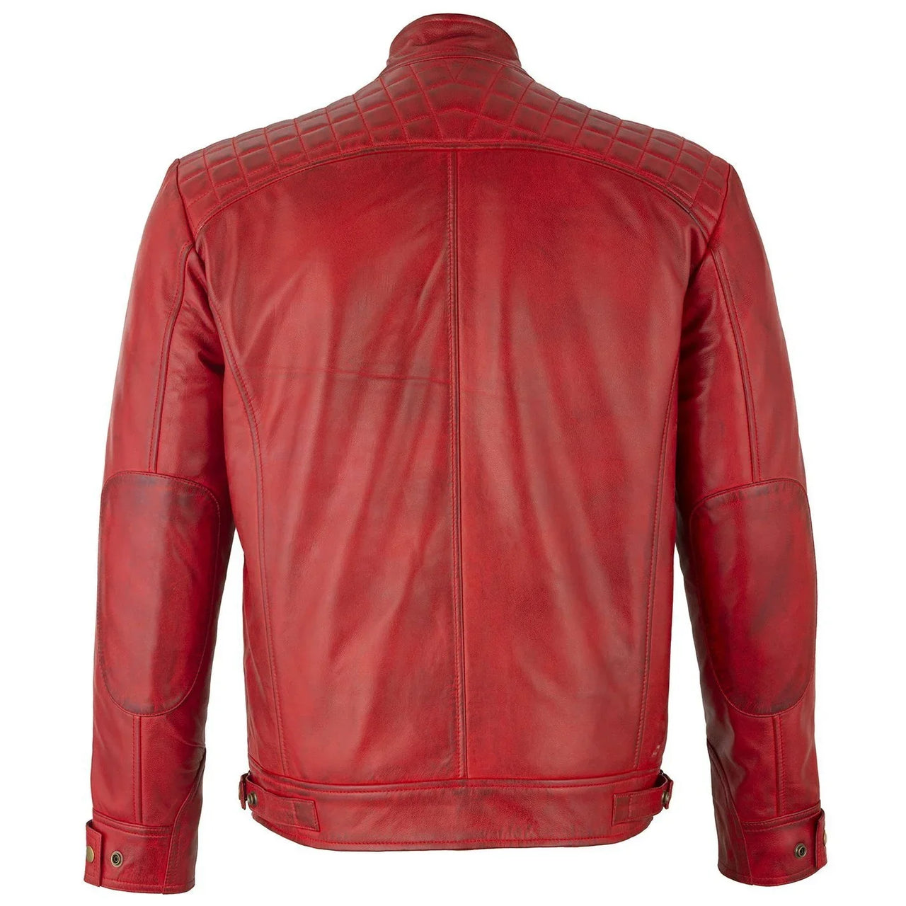 Mens Retro Vintage Red Zipped Diamond Leather Jacket -