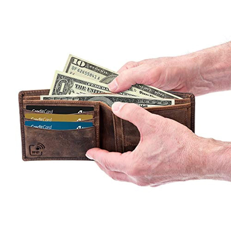 Mens RFID Blocking Slim Genuine Leather Wallet - With Gift Box -