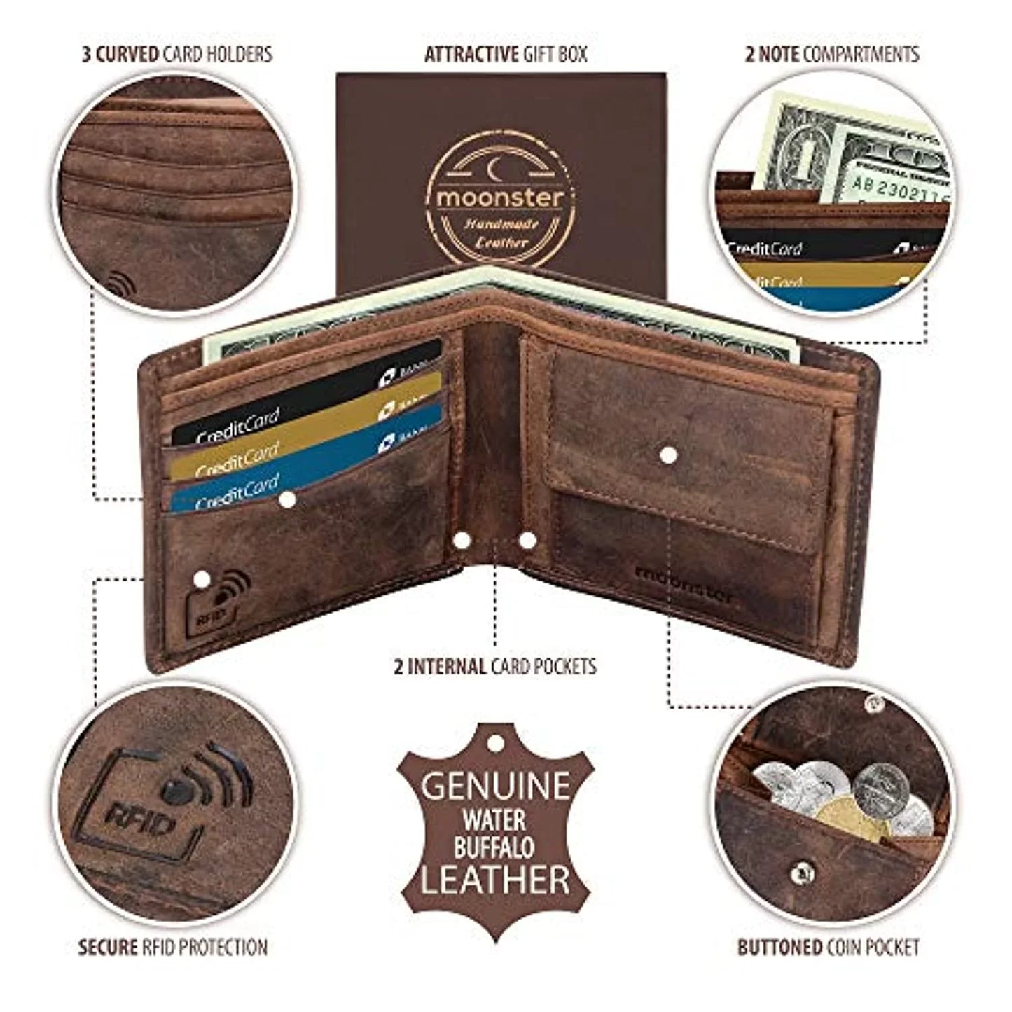 mens rfid blocking slim genuine leather wallet - with gift box -
