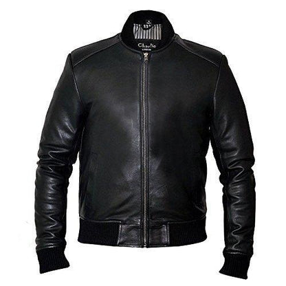 Mens Sand Style Bomber Leather Jacket -