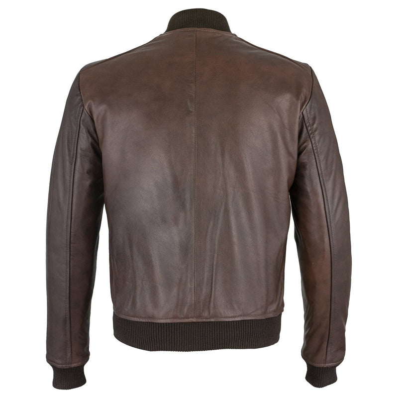 Mens Sand Style Vintage Brown Bomber Leather Jacket -