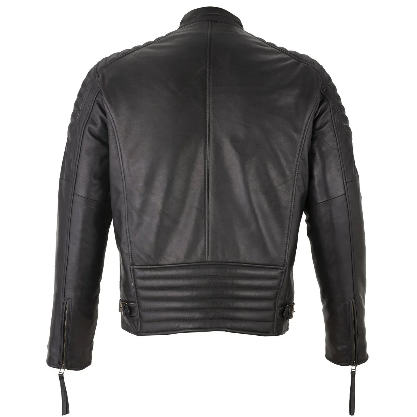 mens slim fit retro style biker black leather jacket - ivar -