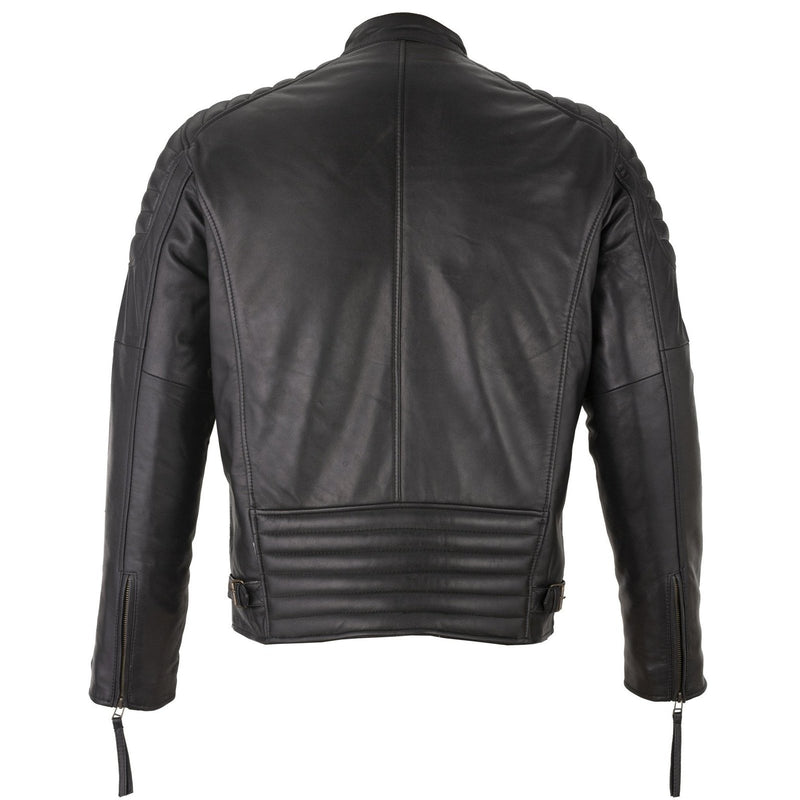 Mens Slim Fit Retro Style Biker Black Leather Jacket - Ivar -