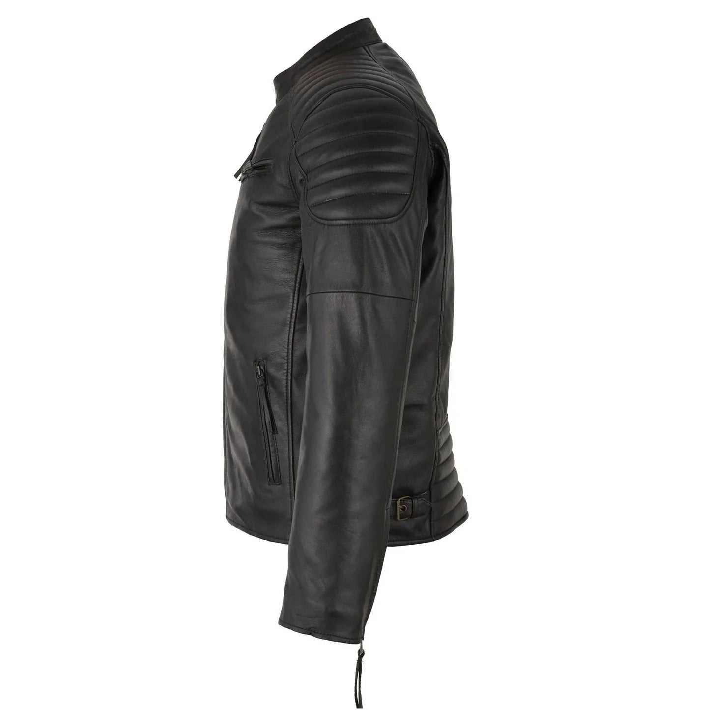 mens slim fit retro style biker black leather jacket - ivar -