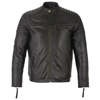 Mens Slim Fit Retro Style Biker Black Leather Jacket - Ivar -