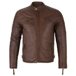 Mens Slim Fit Retro Style Biker Brown Leather Jacket - Ivar -