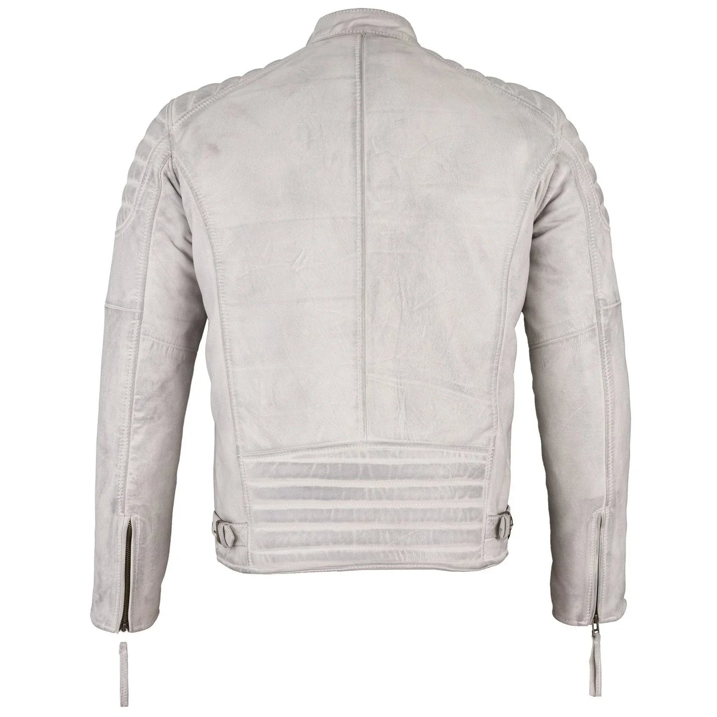 mens slim fit retro style biker grey leather jacket - ivar -