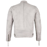 Mens Slim Fit Retro Style Biker Grey Leather Jacket - Ivar -