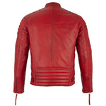 Mens Slim Fit Retro Style Biker Red Leather Jacket - Ivar -