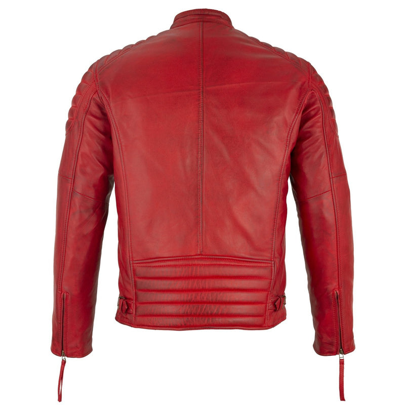 Mens Slim Fit Retro Style Biker Red Leather Jacket - Ivar -