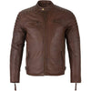 Mens Slim Fit Retro Style Zipped Biker Jacket Real Washed Leather Tan, Vintage Brown & Red -