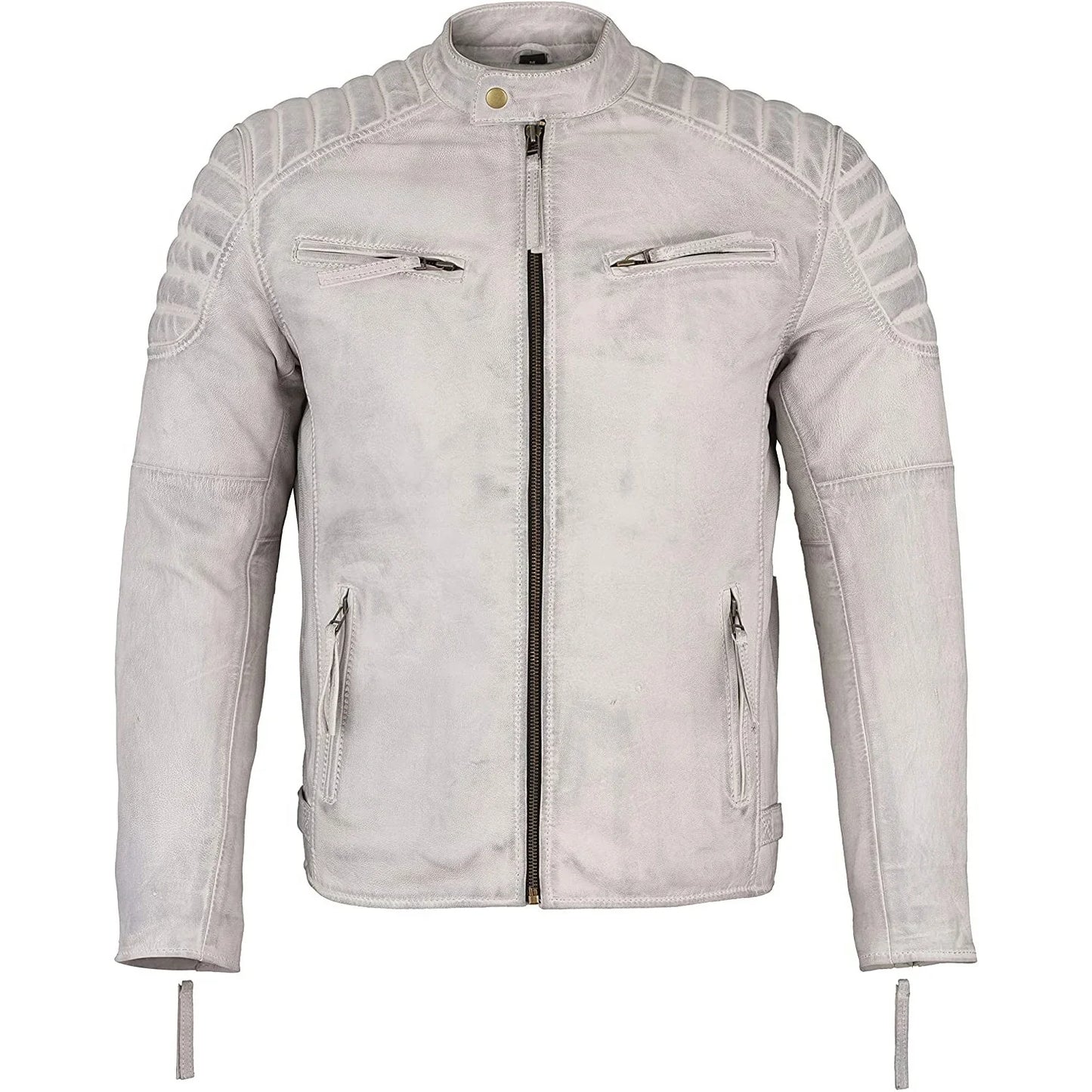 mens slim fit retro style zipped biker jacket real washed leather tan, vintage brown & red -