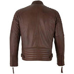 Mens Slim Fit Retro Style Zipped Biker Jacket Real Washed Leather Tan, Vintage Brown & Red -