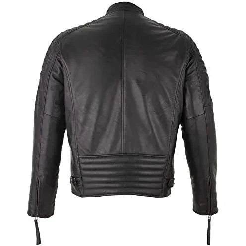 mens slim fit retro style zipped biker jacket real washed leather tan, vintage brown & red -
