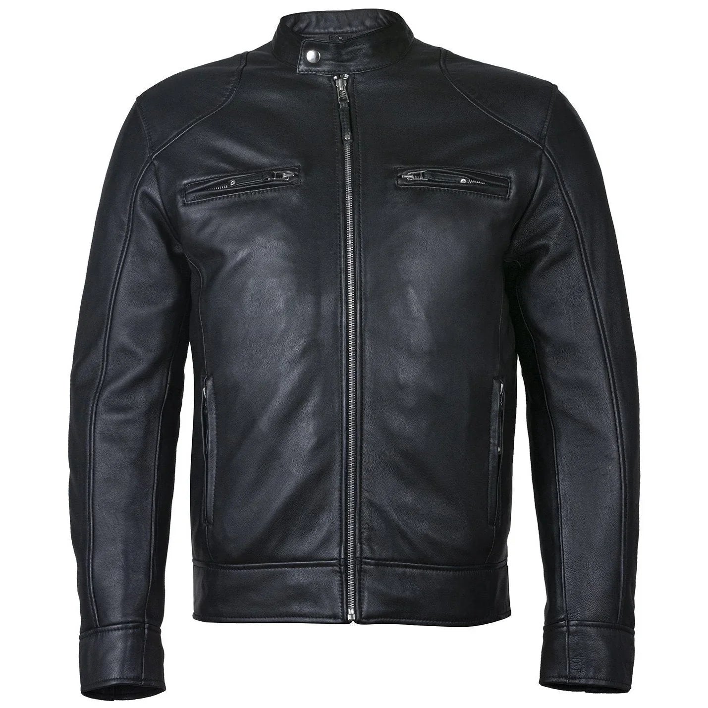 men's slim fit sword cafe racer black soft leather jacket -