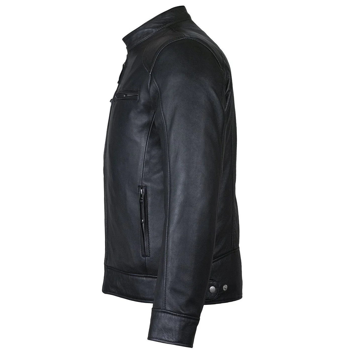 men's slim fit sword cafe racer black soft leather jacket -