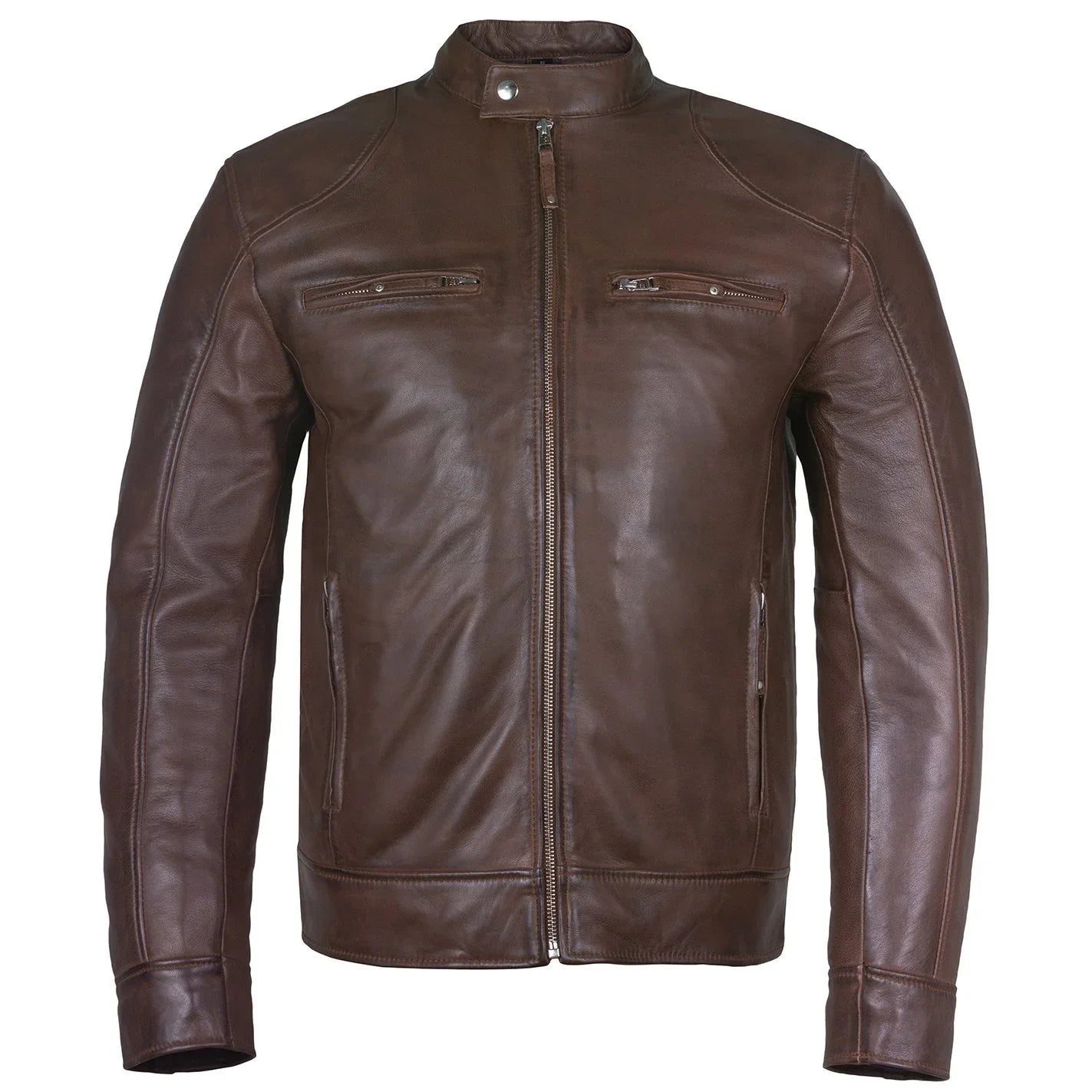 men's slim fit sword cafe racer brown soft leather jacket -