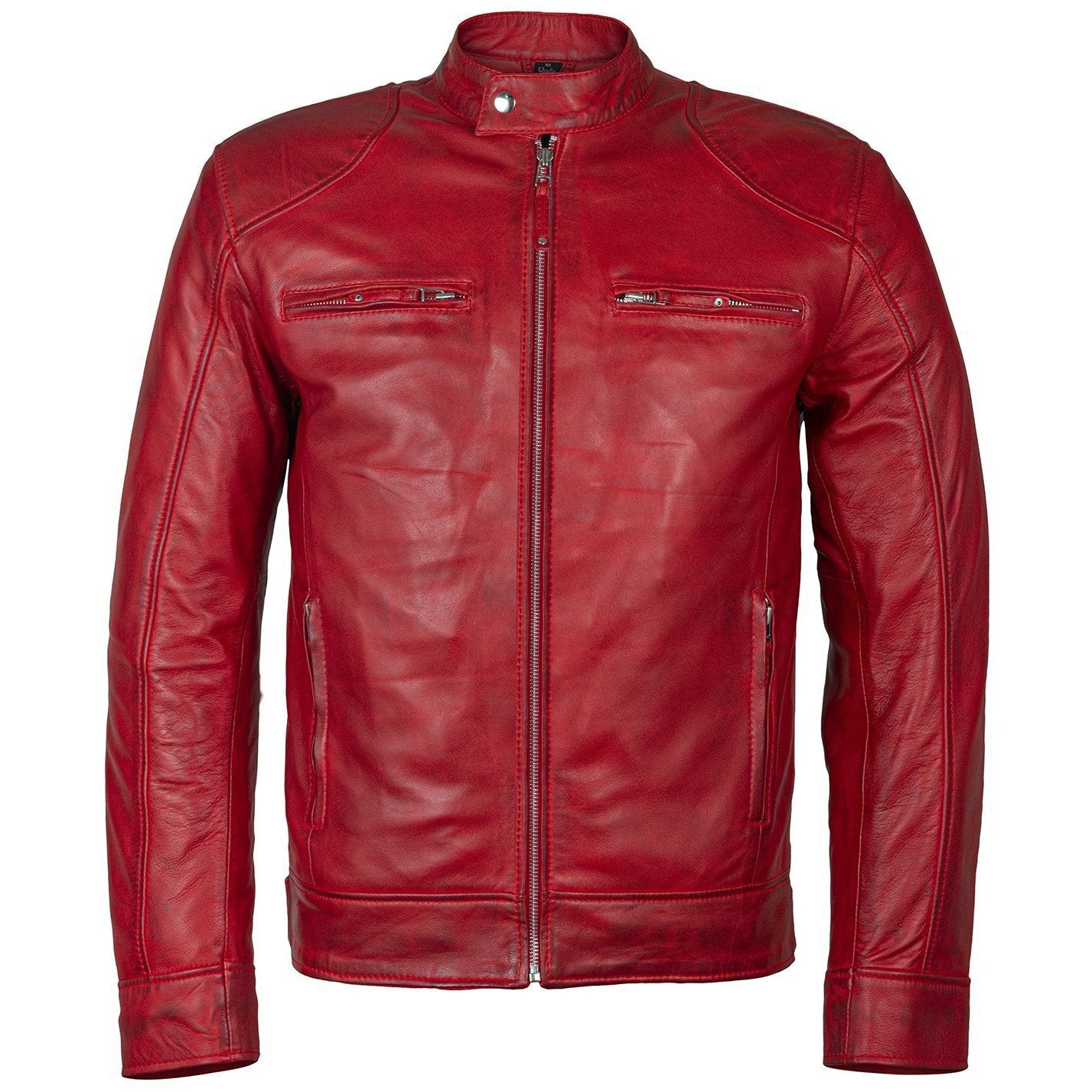 Men's Slim Fit Sword Cafe Racer Red Soft Leather Jacket – Vintage Leather