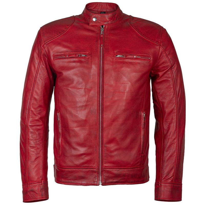 Men's Slim Fit Sword Cafe Racer Red Soft Leather Jacket -