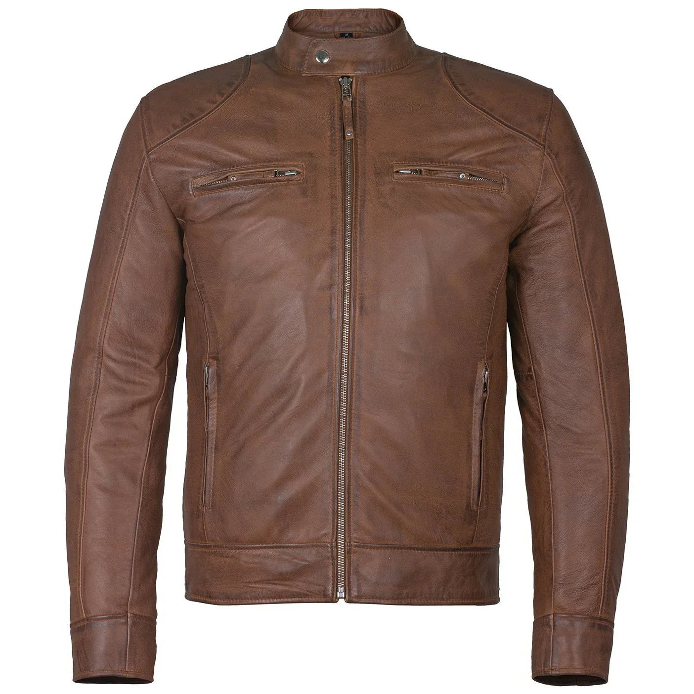 men's slim fit sword cafe racer tan soft leather jacket -