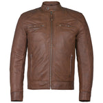 Men's Slim Fit Sword Cafe Racer Tan Soft Leather Jacket -