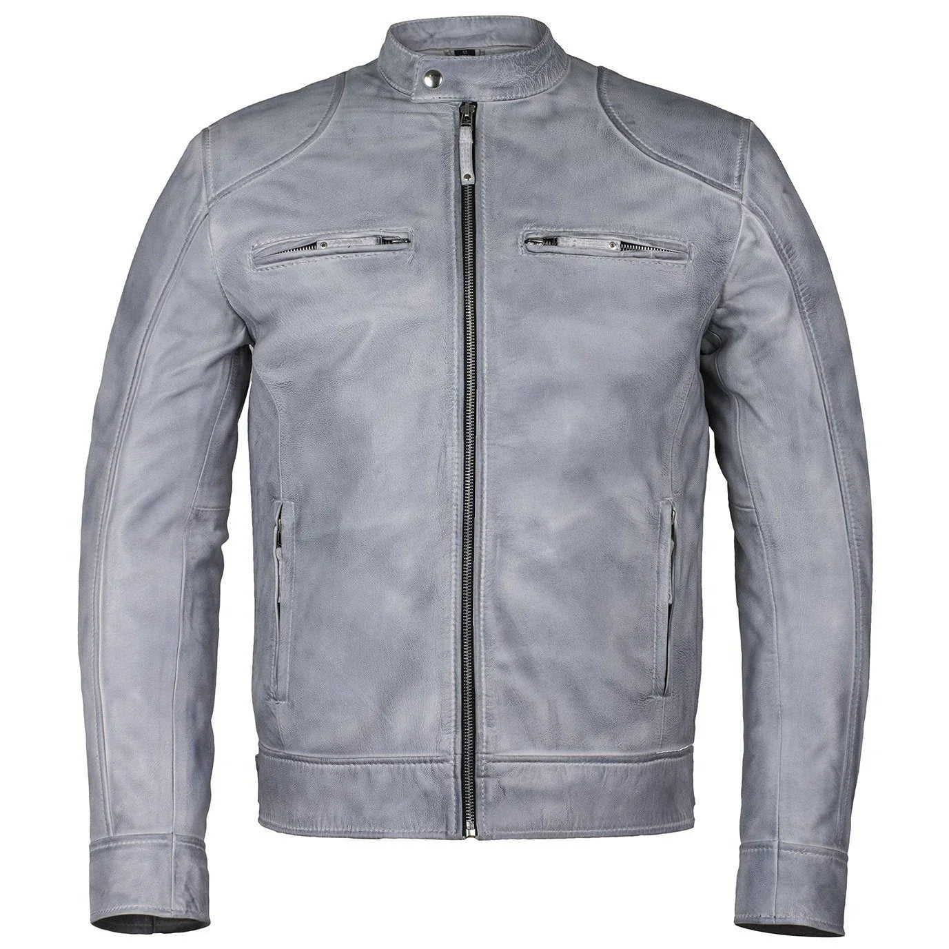 men's slim fit sword cafe racer white soft leather jacket -