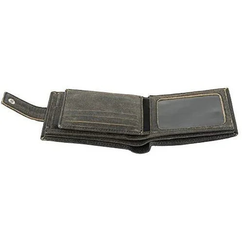 Men's Genuine Leather Trifold Wallet - Black Credit Card Holder With ID Window & Zipper Pocket