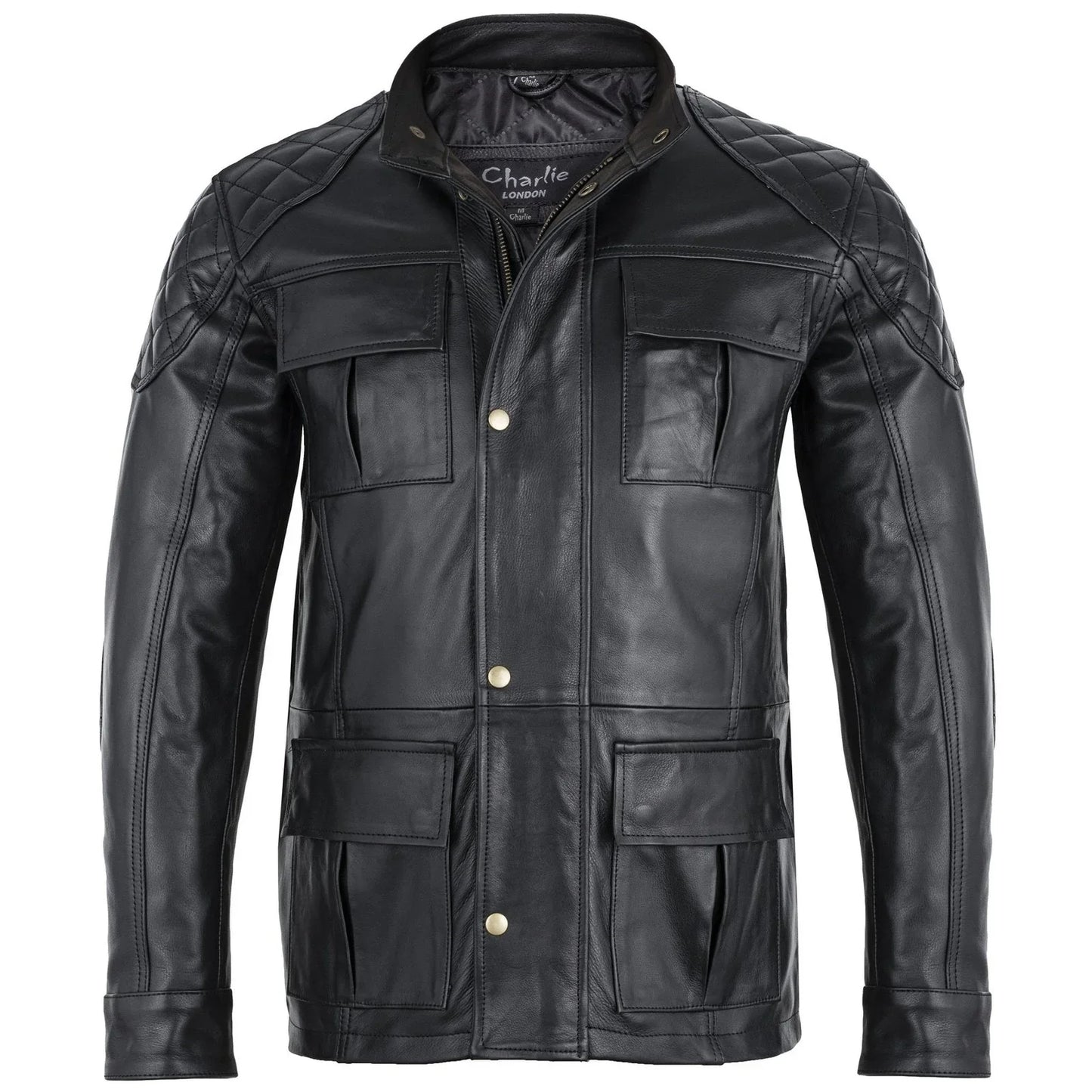 mens soft black leather biker long jacket - three quarter jackets -
