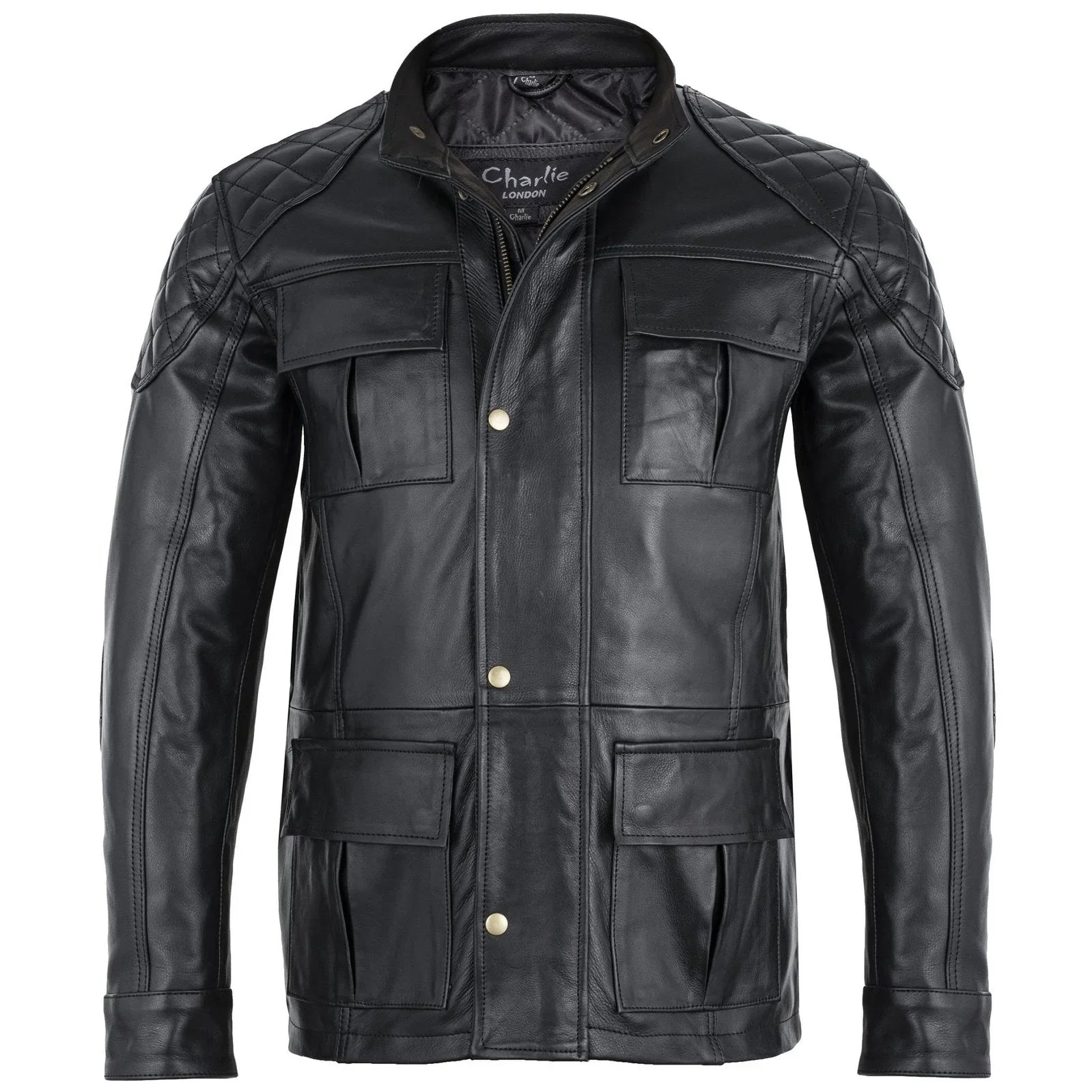 Mens Soft Black Leather Biker Long Jacket - Three Quarter Jackets -