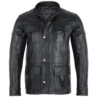 Mens Soft Black Leather Biker Long Jacket - Three Quarter Jackets -