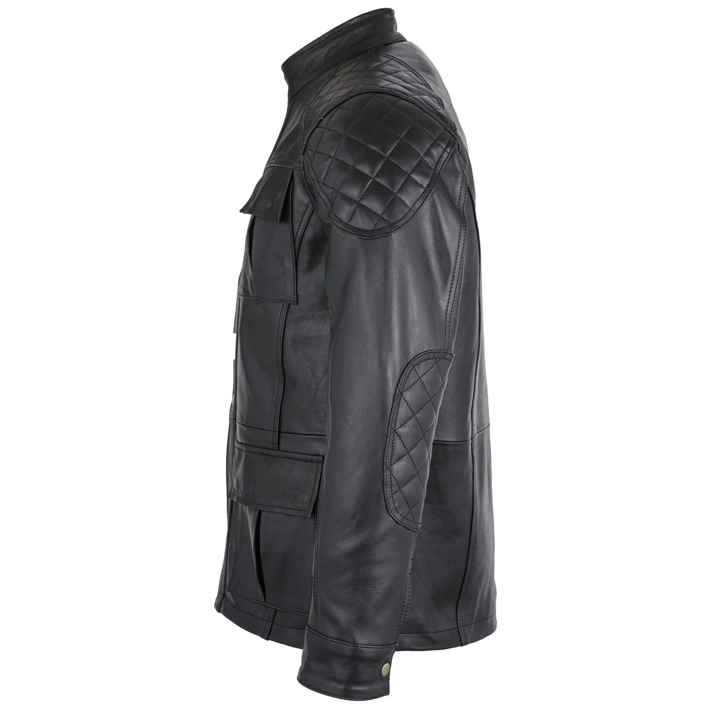 mens soft black leather biker long jacket - three quarter jackets -