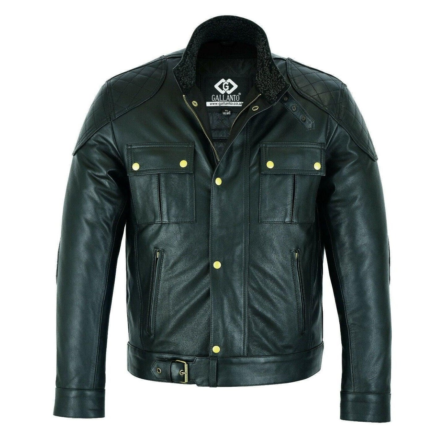 mens soft cowhide fashion leather jacket biker style with fur & armour pockets -